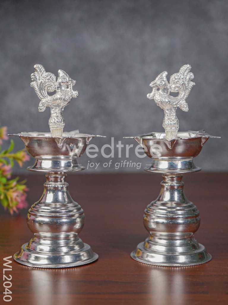 German Silver Kuthu Vilakku (Set of 2) 6.5 Inches - WL2040
