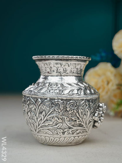 German Silver lakshmi Floral Kalash with Antique Finish - WL4329