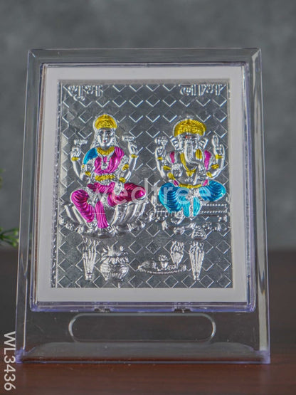 German Silver Lakshmi & Ganesha Photoframe with Stand - WL3436