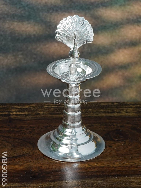 German Silver Peacock Diya in Kuthuvilakku Stand - WBG0065