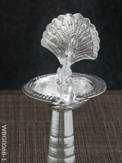 German Silver Peacock Diya with Feathers - WBG0068