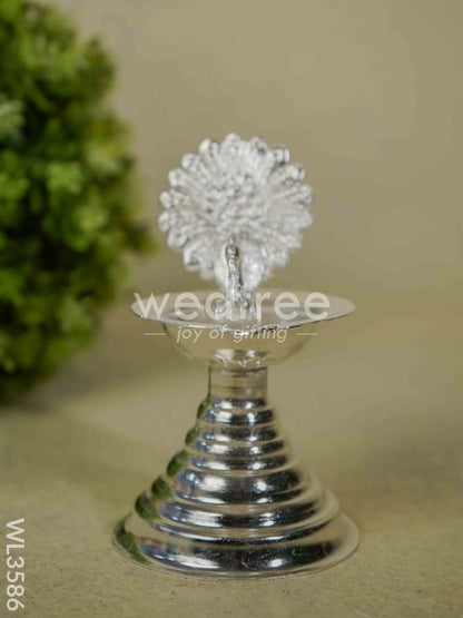 German Silver Peacock Diya with Feathers - WL3586