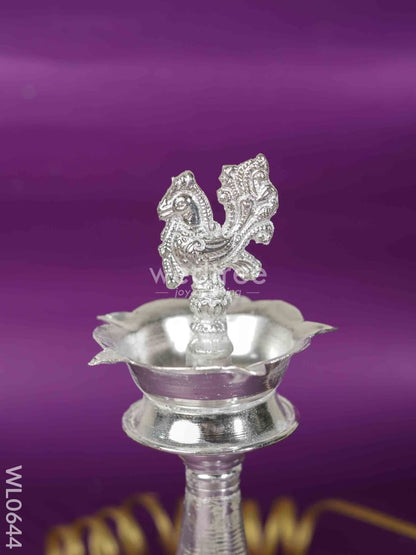 German Silver Peacock Thrishul Kuthu Vilakku - 10 Inch - WL0644