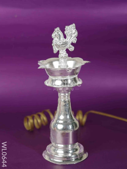 German Silver Peacock Thrishul Kuthu Vilakku - 10 Inch - WL0644