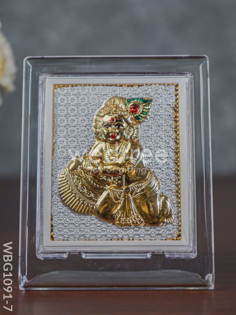 German Silver Plated Butter Krishna Photoframe (4.5 inch) with Stand - WBG1091-7