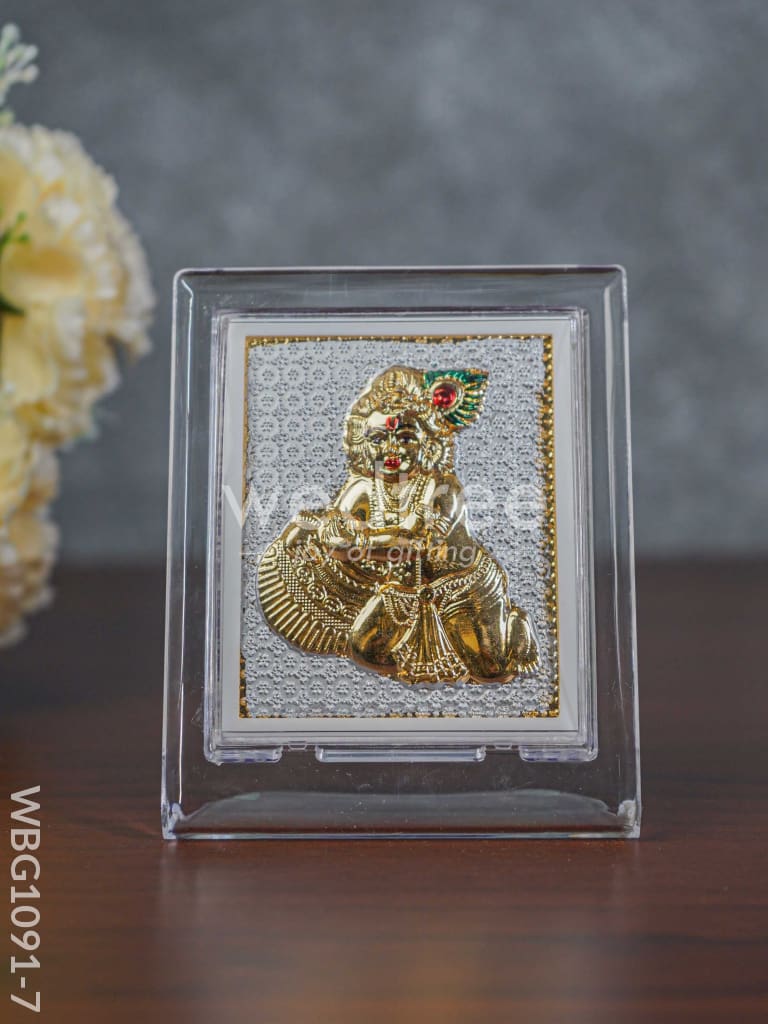 German Silver Plated Butter Krishna Photoframe (4.5 inch) with Stand - WBG1091-7