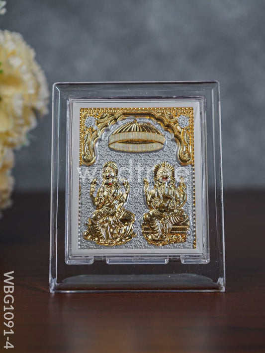German Silver Plated Lakshmi Ganesha Photoframe (4.5 inch) with Stand - WBG1091-4