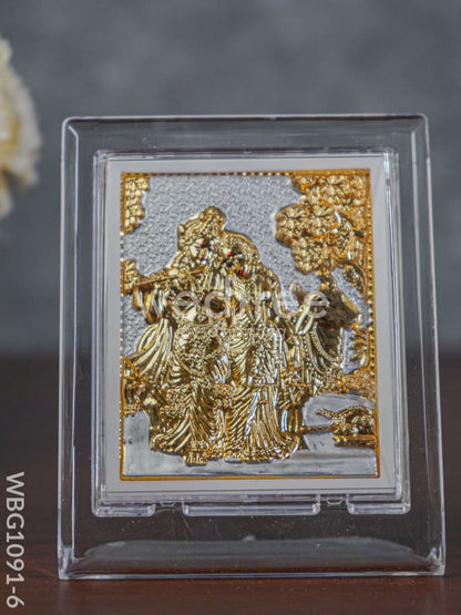 German Silver Plated Radha Krishna Photoframe (4.5 inch) with Stand - WBG1091-6