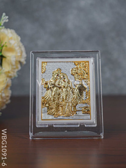 German Silver Plated Radha Krishna Photoframe (4.5 inch) with Stand - WBG1091-6
