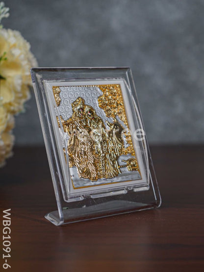 German Silver Plated Radha Krishna Photoframe (4.5 inch) with Stand - WBG1091-6