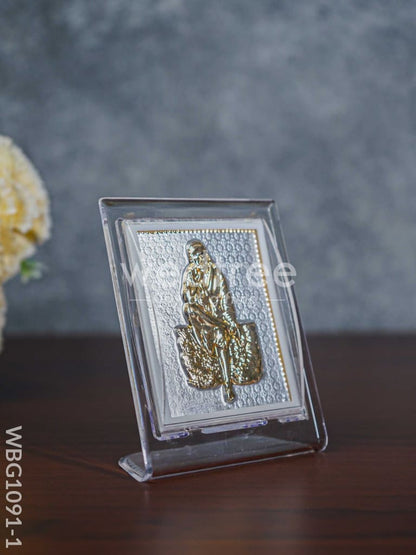 German Silver Plated Sai Baba Photoframe (4.5 inch) with Stand - WBG1091-1