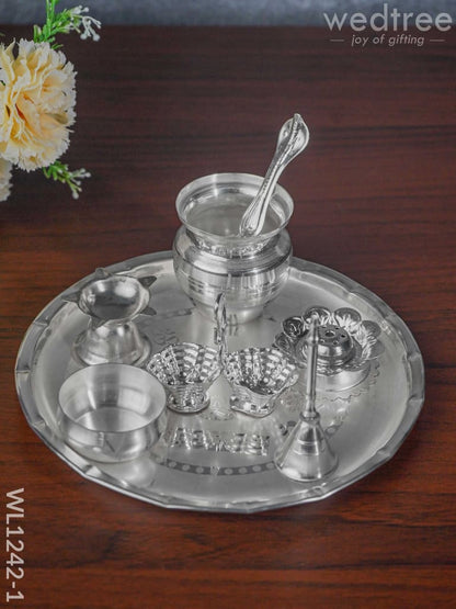 German Silver Pooja Thali Set - 10 inch - WL1242-1