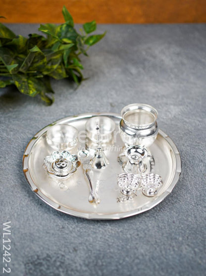 German Silver Pooja Thali Set - 10 inch - WL1242-2