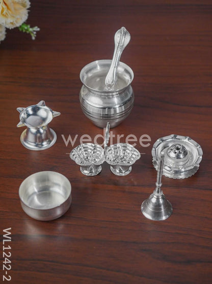German Silver Pooja Thali Set - 10 inch - WL1242-2