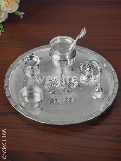 German Silver Pooja Thali Set - 10 inch - WL1242-2