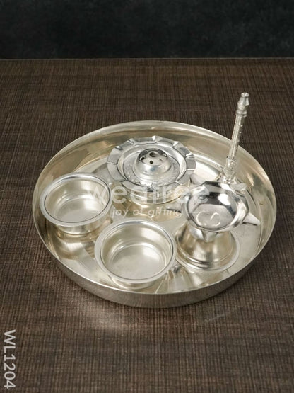 German Silver Pooja Thali Set - 6 inch - WL1204