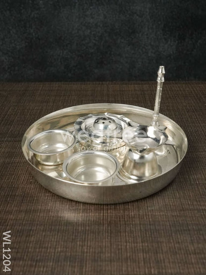 German Silver Pooja Thali Set - 6 inch - WL1204