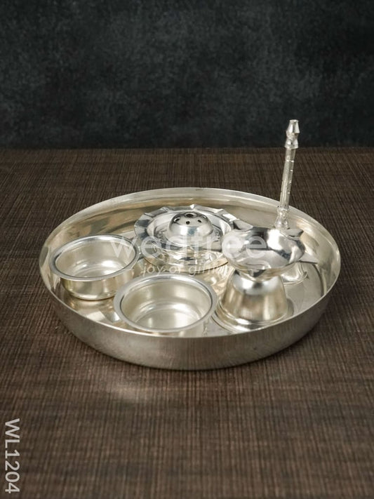 German Silver Pooja Thali Set - 6 inch - WL1204