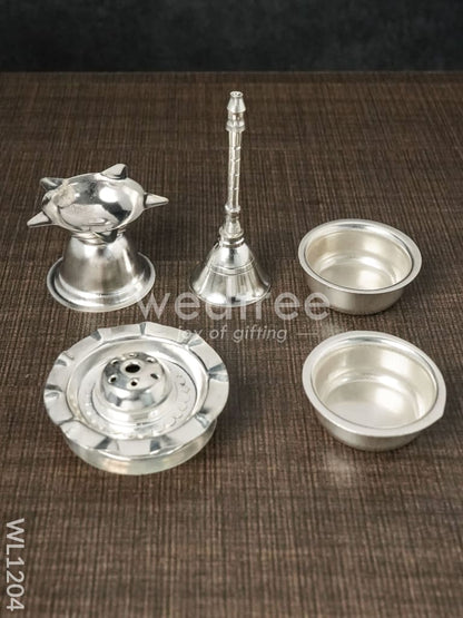 German Silver Pooja Thali Set - 6 inch - WL1204