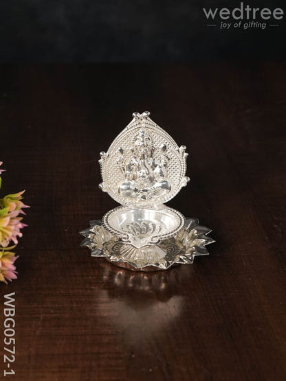 German Silver Sunflower Base Ganesha Diya - WBG0572