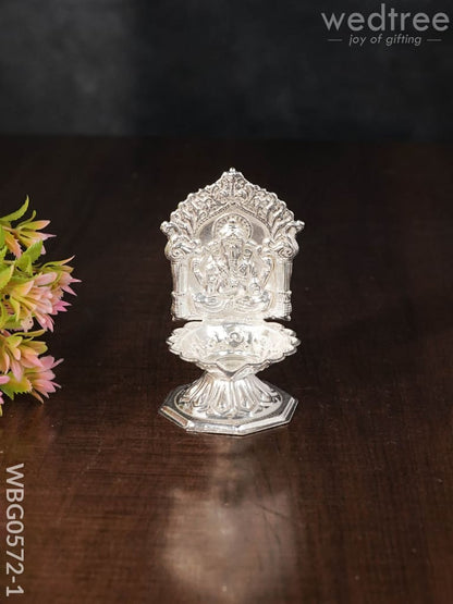 German Silver Sunflower Base Ganesha Diya - WBG0572