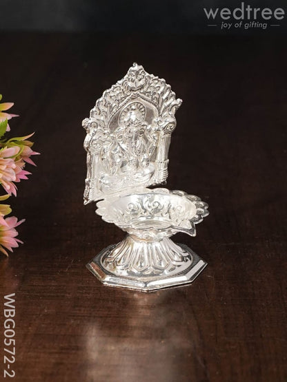 German Silver Sunflower Base Ganesha Diya - WBG0572