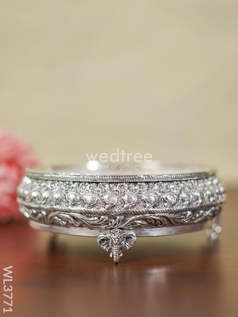 German silver Urli with Elephant Stand (Black Antique) - 6 inch - WL3771