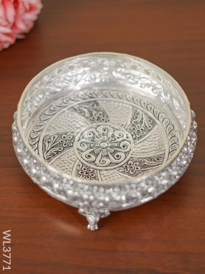German silver Urli with Elephant Stand (Black Antique) - 6 inch - WL3771