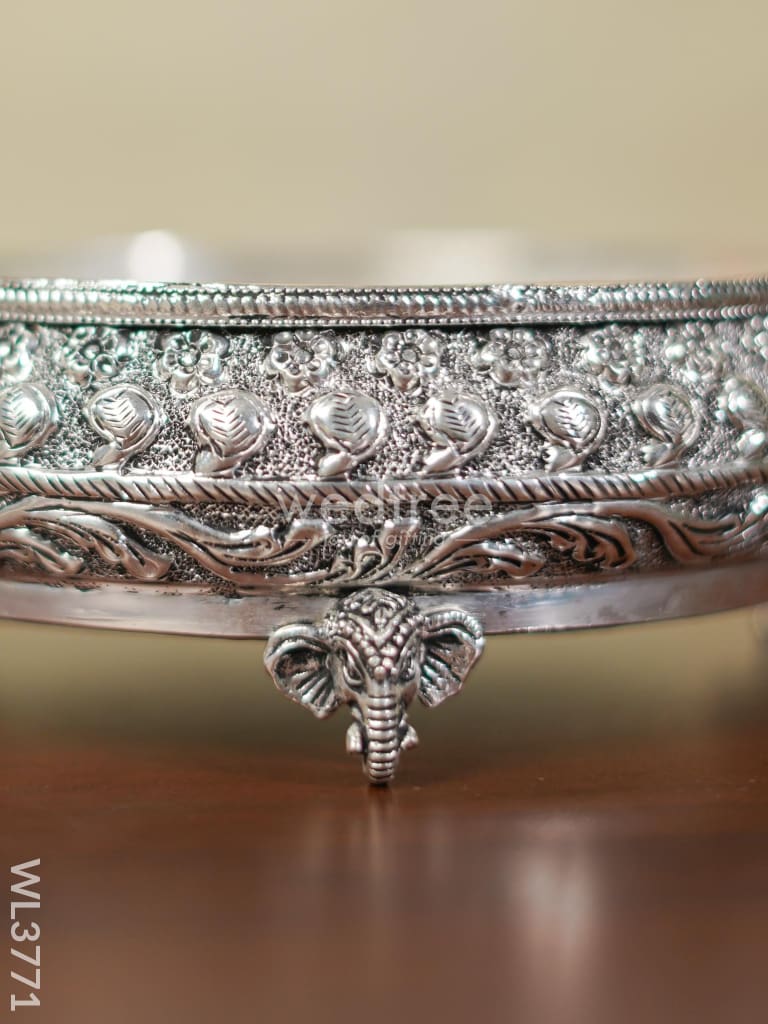 German silver Urli with Elephant Stand (Black Antique) - 6 inch - WL3771