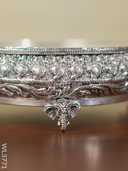 German silver Urli with Elephant Stand (Black Antique) - 6 inch - WL3771