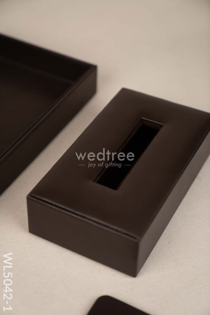 Gift Set - Leather Tray with Diary, Coaster Set & Tissue Box - Brown - WL5042-1