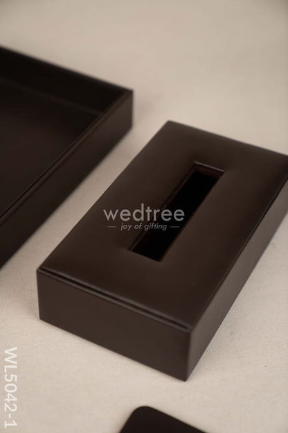 Gift Set - Leather Tray with Diary, Coaster Set & Tissue Box - Brown - WL5042-1