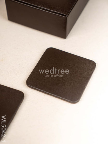 Gift Set - Leather Tray with Diary, Coaster Set & Tissue Box - Brown - WL5042-1