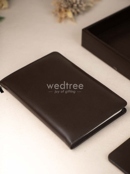 Gift Set - Leather Tray with Diary, Coaster Set & Tissue Box - Brown - WL5042-1