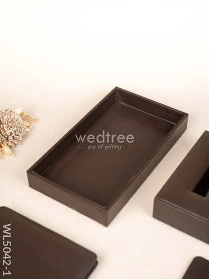 Gift Set - Leather Tray with Diary, Coaster Set & Tissue Box - Brown - WL5042-1