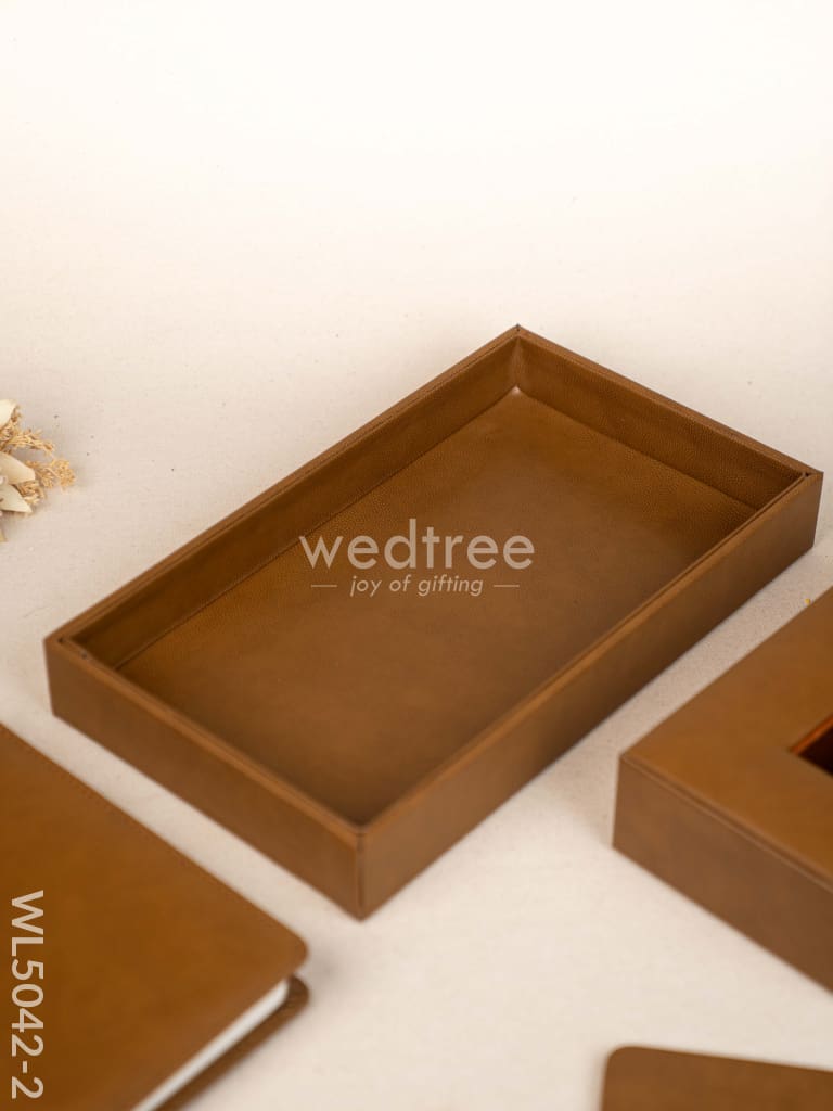 Gift Set - Leather Tray with Diary, Coaster Set & Tissue Box - Tan - WL5042-2