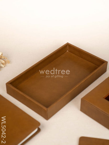 Gift Set - Leather Tray with Diary, Coaster Set & Tissue Box - Tan - WL5042-2