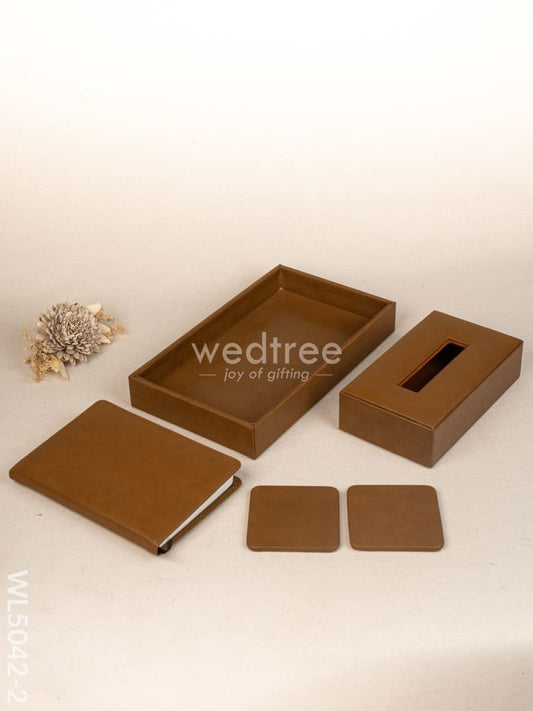 Gift Set - Leather Tray with Diary, Coaster Set & Tissue Box - Tan - WL5042-2