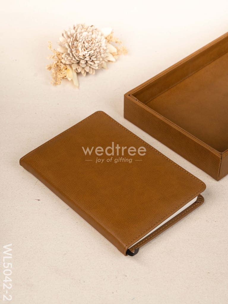 Gift Set - Leather Tray with Diary, Coaster Set & Tissue Box - Tan - WL5042-2