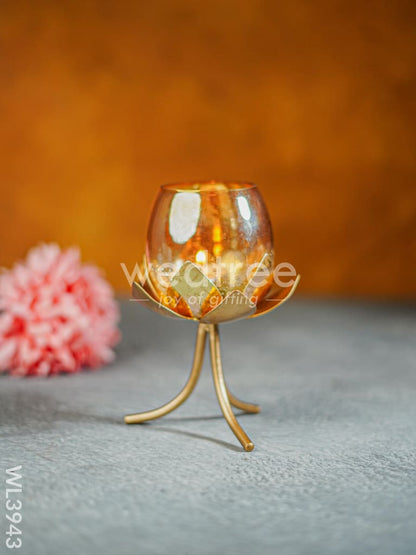Glass Candle Holder on Lotus Stand - WL3943
