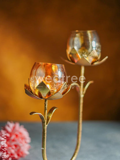Gold Foil Stand with 2 Cracked Glass Candle Holder - WL3938