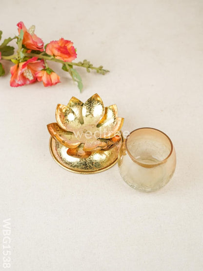Gold Foil Stand with Cracked Glass Candle Holder - WBG1538