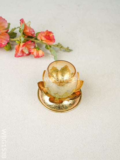 Gold Foil Stand with Cracked Glass Candle Holder - WBG1538