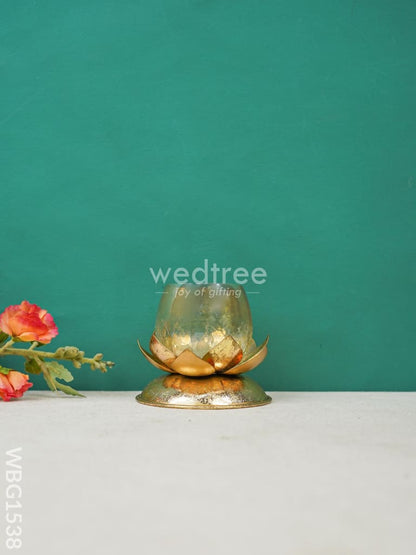 Gold Foil Stand with Cracked Glass Candle Holder - WBG1538