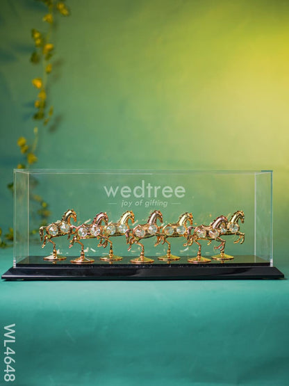 Gold Plated 7 Running Horses with Acrylic Cabinet - WL4648