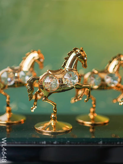 Gold Plated 7 Running Horses with Acrylic Cabinet - WL4648