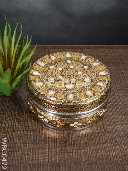 Gold White Oxidised Poori Box - 4 inches - WBG0472
