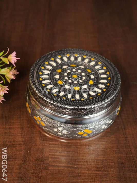 Gold White Oxidised Poori Box - 5 inches - WBG0647
