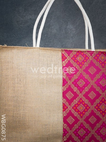 Golden Brocade Design Jute Bag - 14.5 inch - WBG0875
