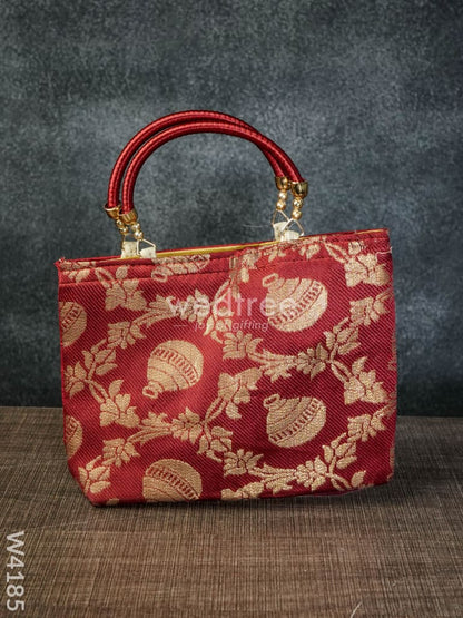Hand Bag raw silk with floral & mango design - W4185